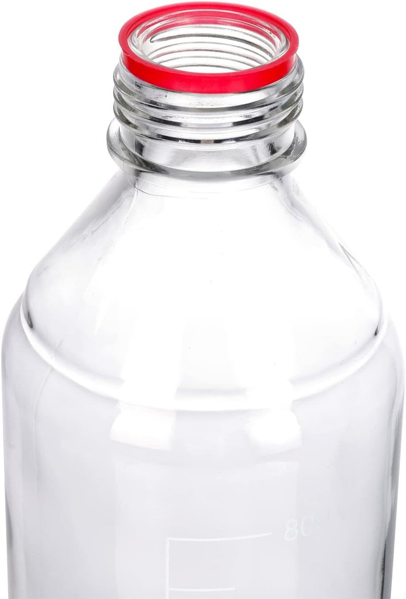 Pastein 4 Pieces 1000 mL Graduated Round Reagent Media Bottle Storage Glass Bottle with GL45 Red Screw Cap - Image 3